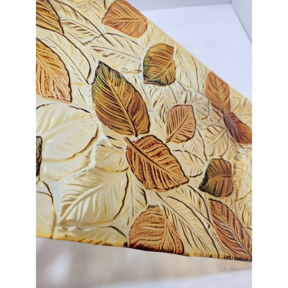 Vtg Fused Glass Rectangular Flat Textured Serving Dish Fall Leaves 9x14 Inches - Picture 8 of 10